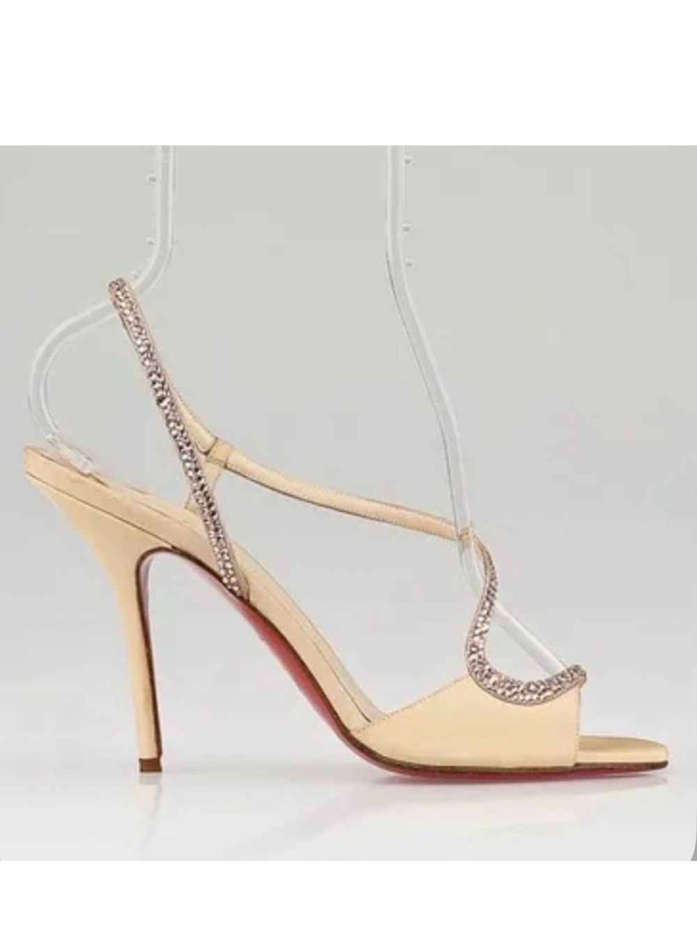 CHRISTIAN LOUBOUTIN Alta Perla Crystal Peach Satin Slingback Heel Sandals Sz 40